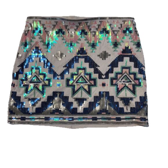 Express Skirt Womens Aztec Print Sequin Mini Size XS Elastic Waist Western Boho - Picture 1 of 8